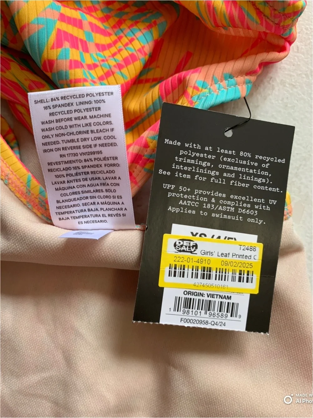 Art Class Girls Bright Tropical One Piece Swimsuit Size XS (4/5) NWT Beach Swim